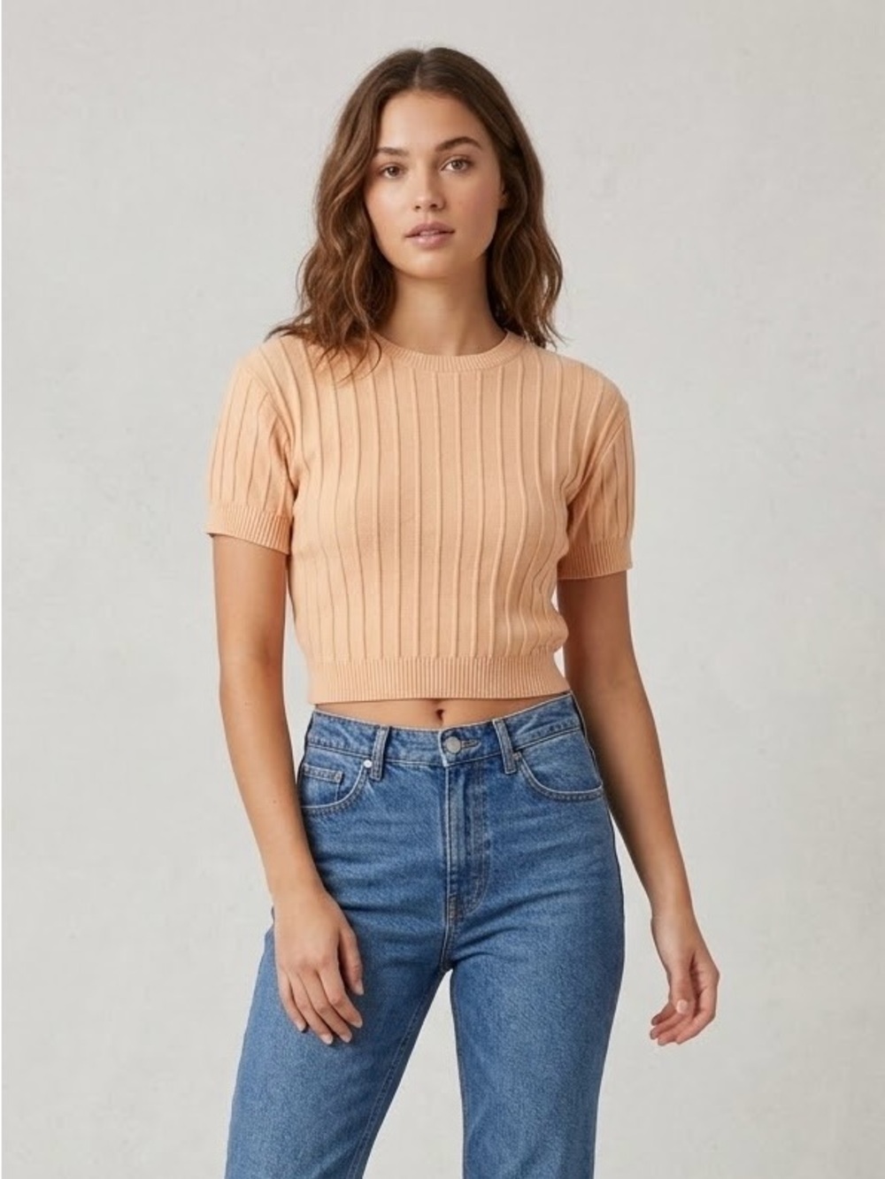 Hurley Peach Ribbed Short Sleeve Crop Top